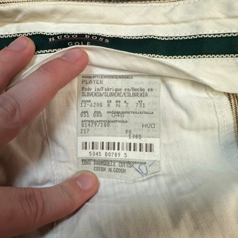 Hugo Boss Golf Player Mens Tan Micro Check Plaid Cotton Pleated Trousers 33x31